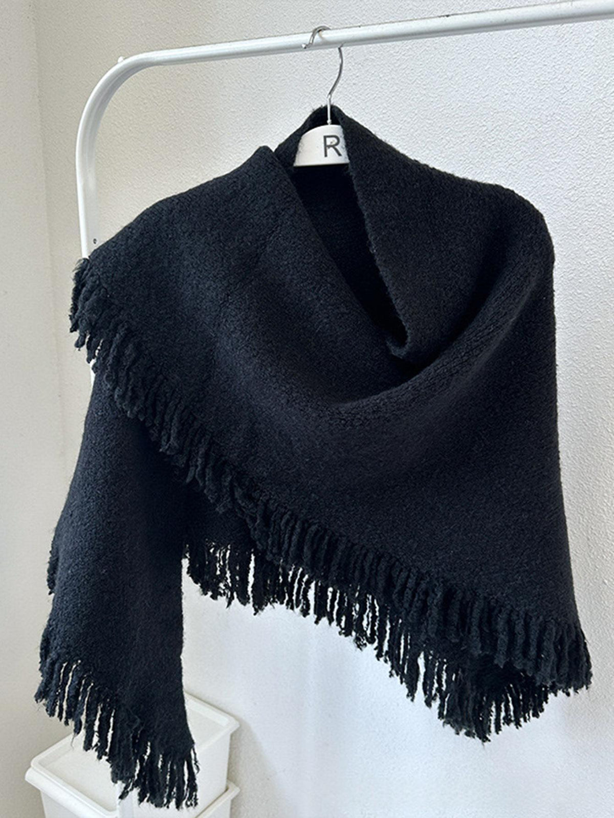 Acrylic Knit Triangle Shawl with Tassels – Wool-Look Scarf, 7 Colors