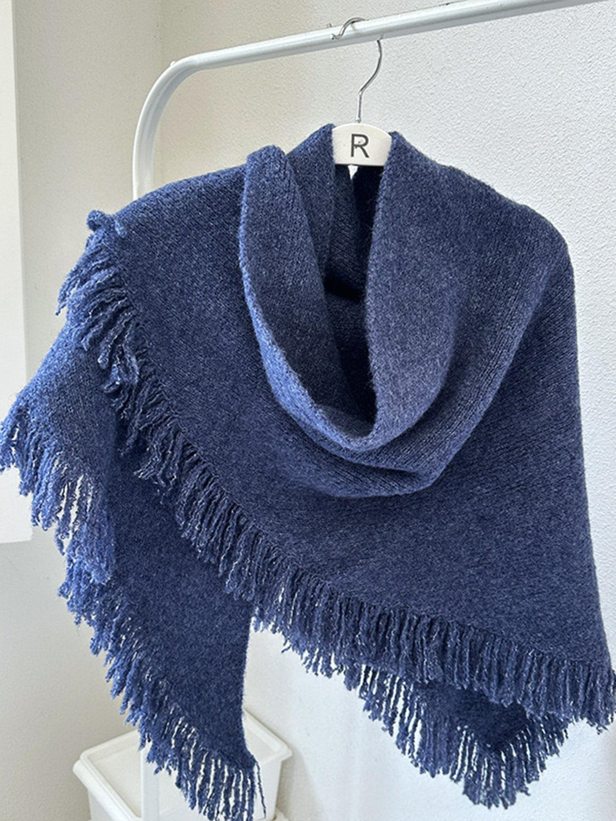 Acrylic Knit Triangle Shawl with Tassels – Wool-Look Scarf, 7 Colors
