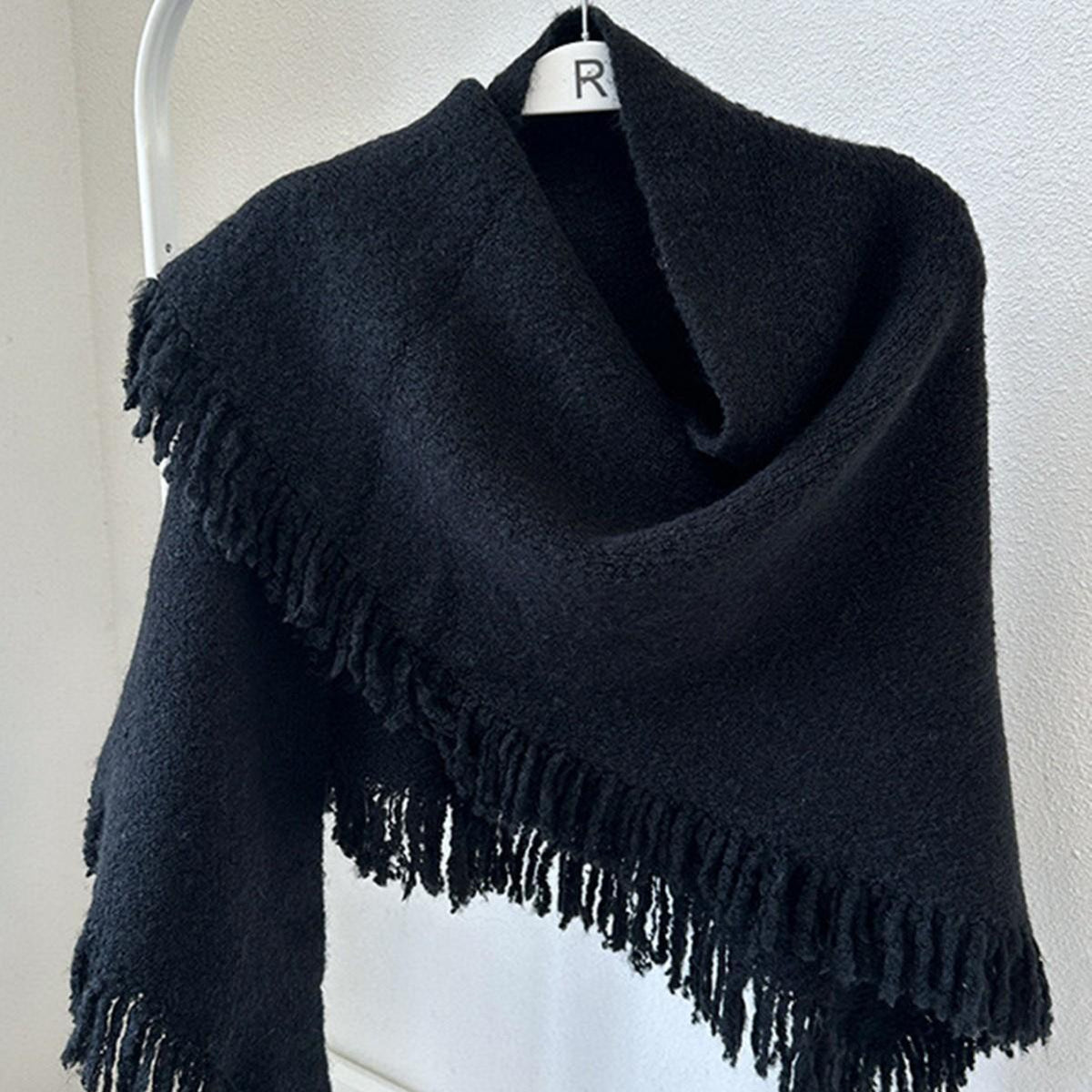 Acrylic Knit Triangle Shawl with Tassels – Wool-Look Scarf, 7 Colors