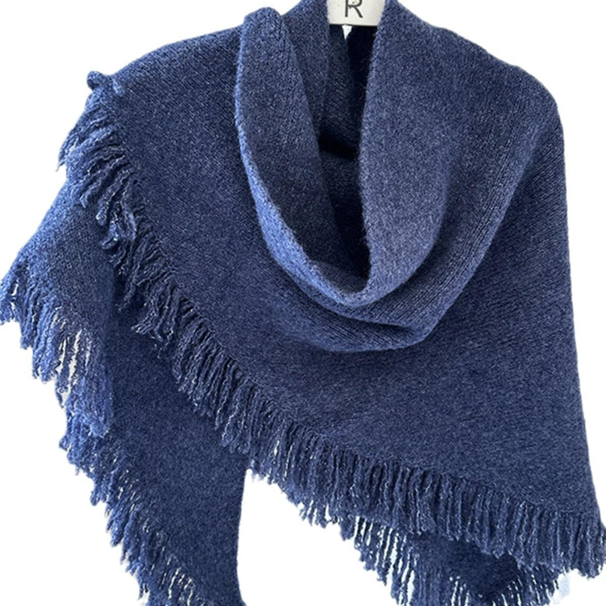 Acrylic Knit Triangle Shawl with Tassels – Wool-Look Scarf, 7 Colors