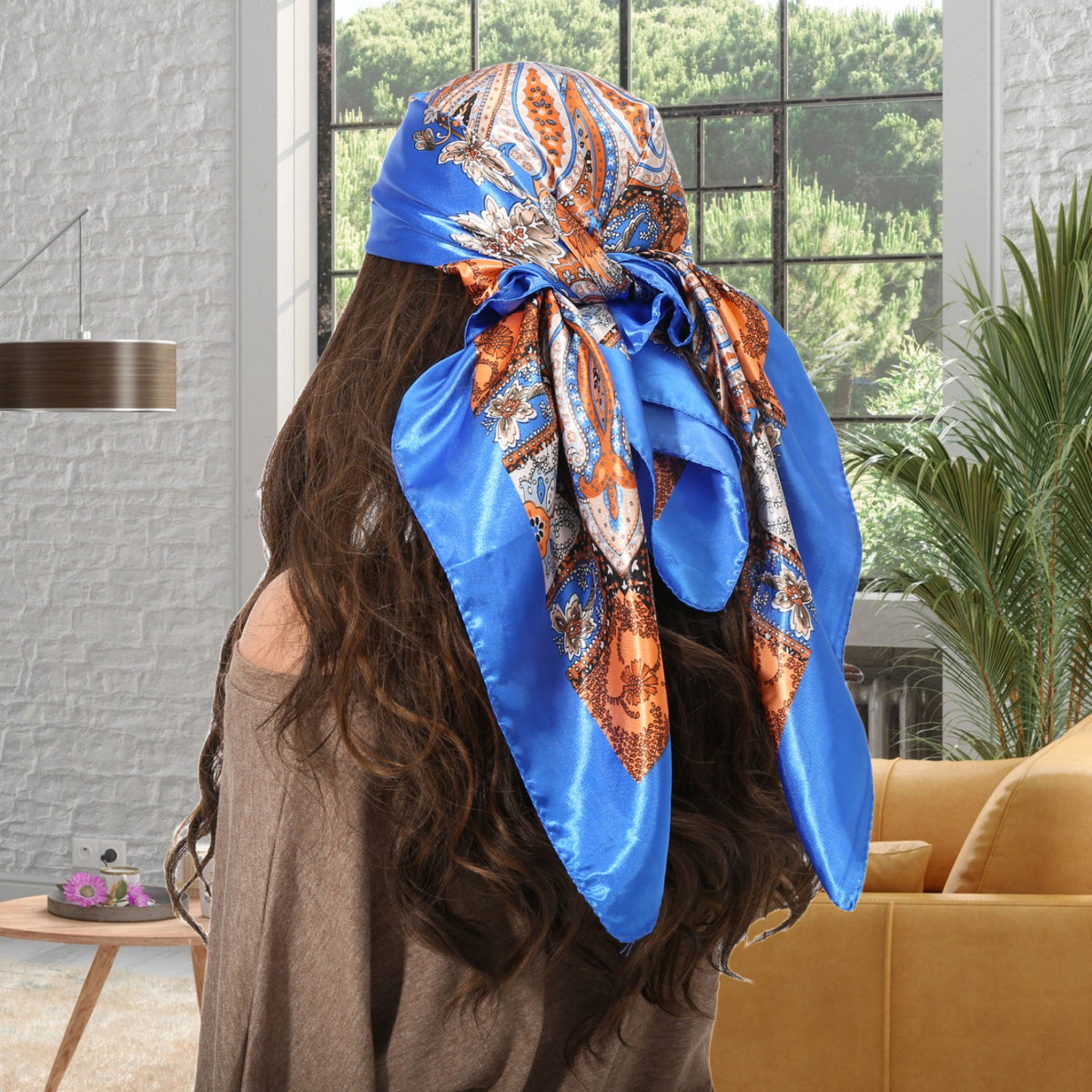 Cloud Print Square Scarf – Headscarf, 90 × 90 cm, 12 Colors