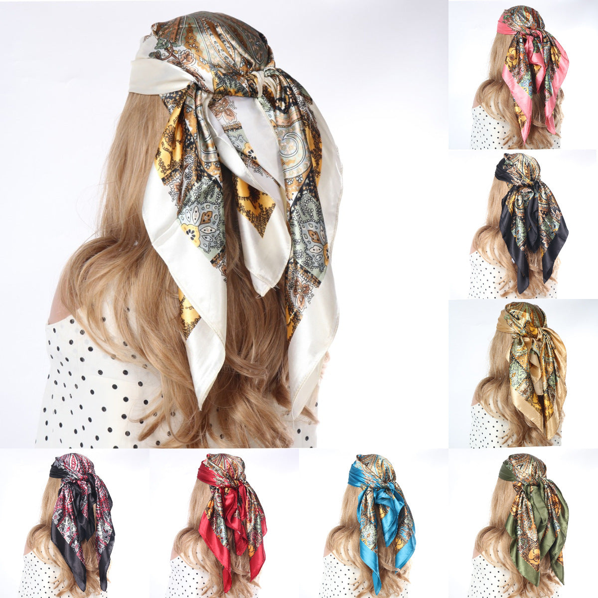Cloud Print Square Scarf – Headscarf, 90 × 90 cm, 12 Colors
