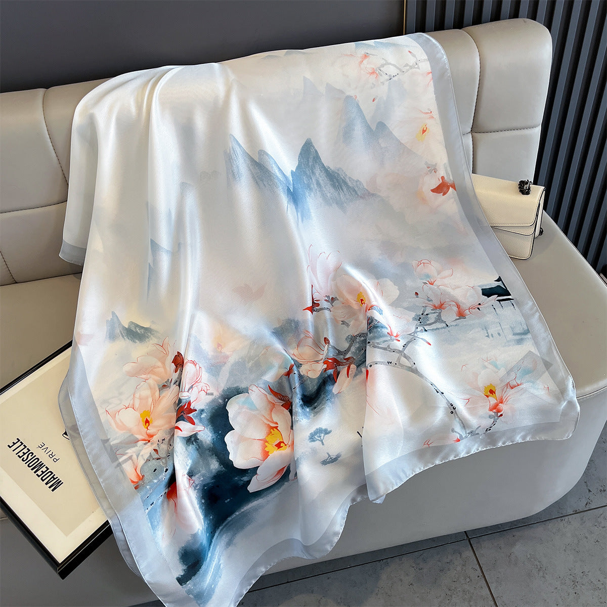 Floral Print Long Scarf with Contrast Trim – Lightweight, 85 × 180 cm