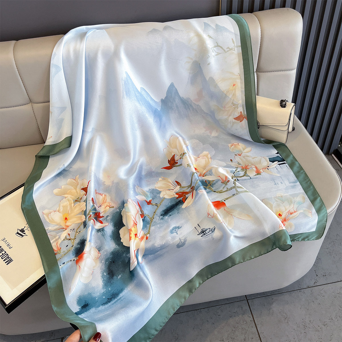 Floral Print Long Scarf with Contrast Trim – Lightweight, 85 × 180 cm