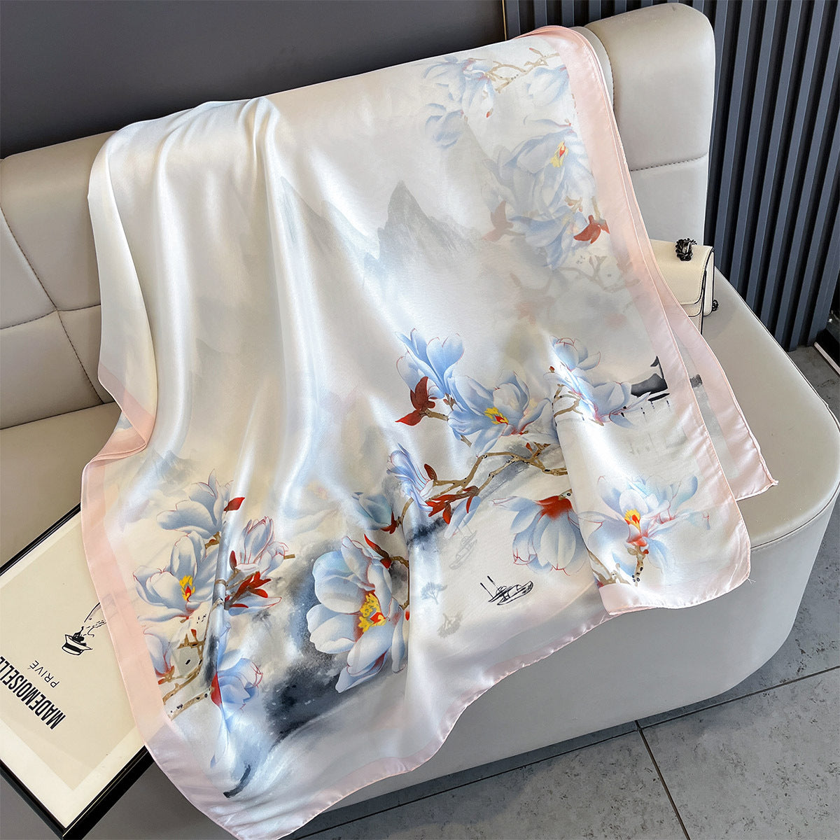 Floral Print Long Scarf with Contrast Trim – Lightweight, 85 × 180 cm