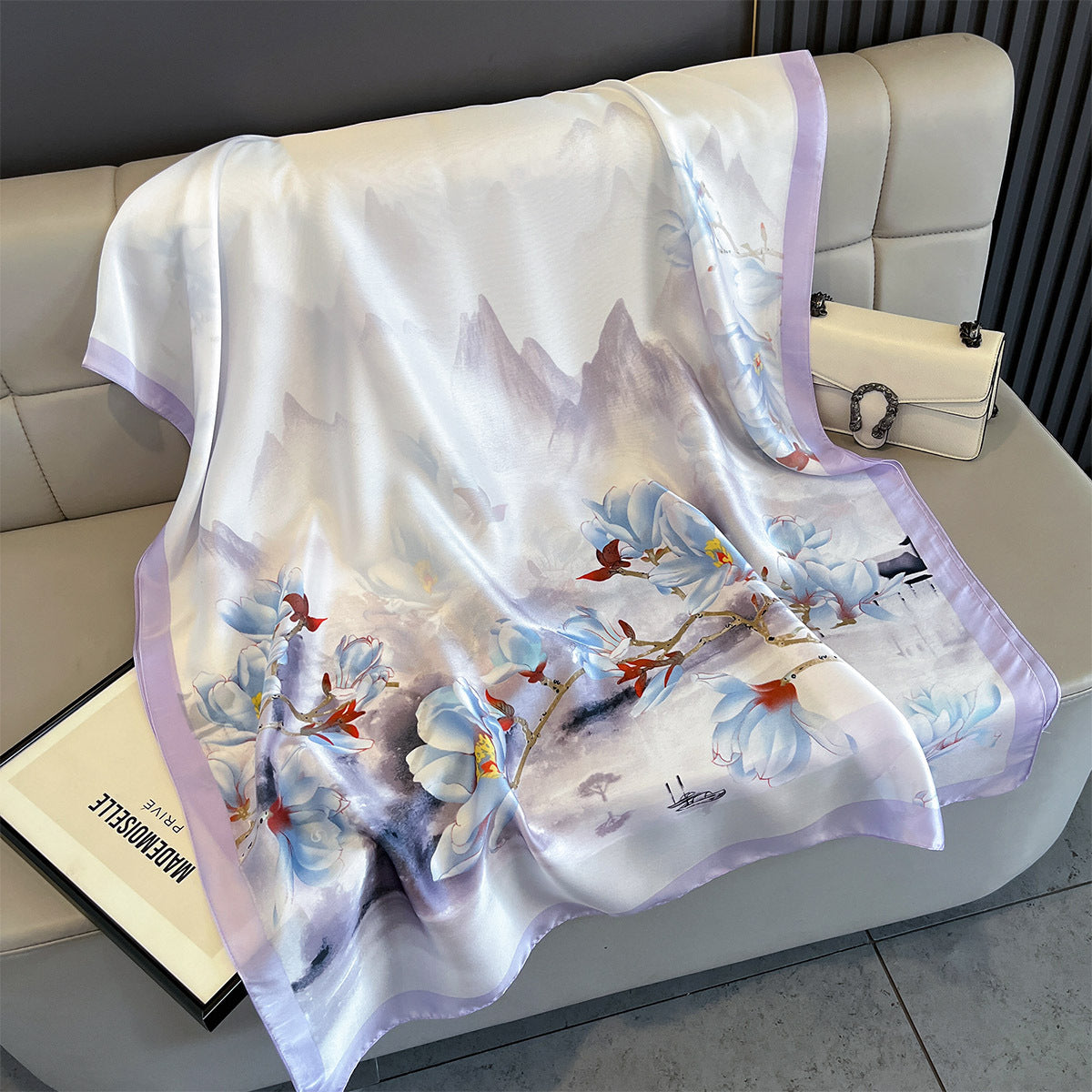 Floral Print Long Scarf with Contrast Trim – Lightweight, 85 × 180 cm