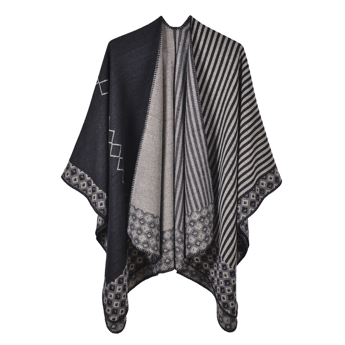 Geometric Jacquard Faux Cashmere Shawl – Rolled Hem, 130 × 150 cm