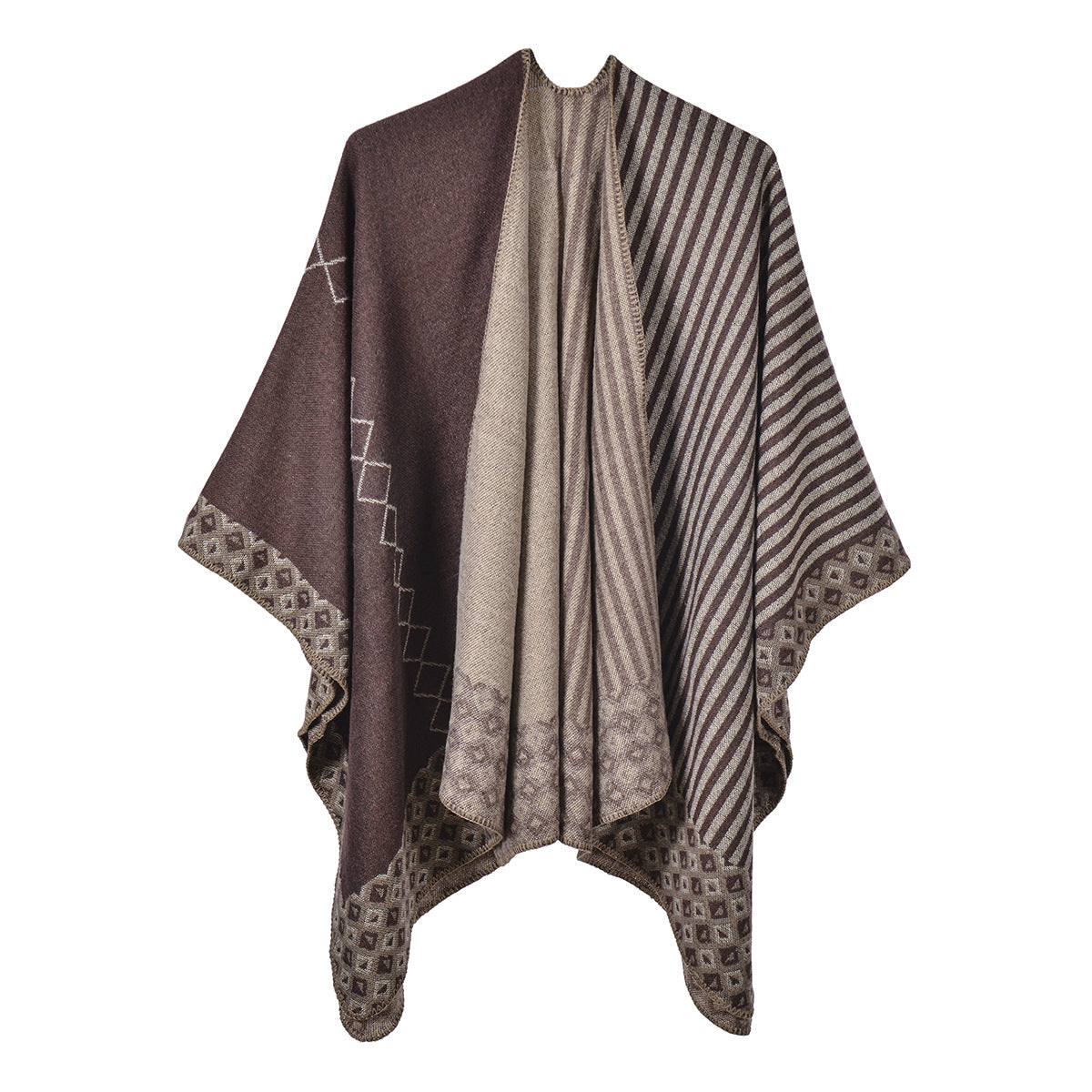 Geometric Jacquard Faux Cashmere Shawl – Rolled Hem, 130 × 150 cm