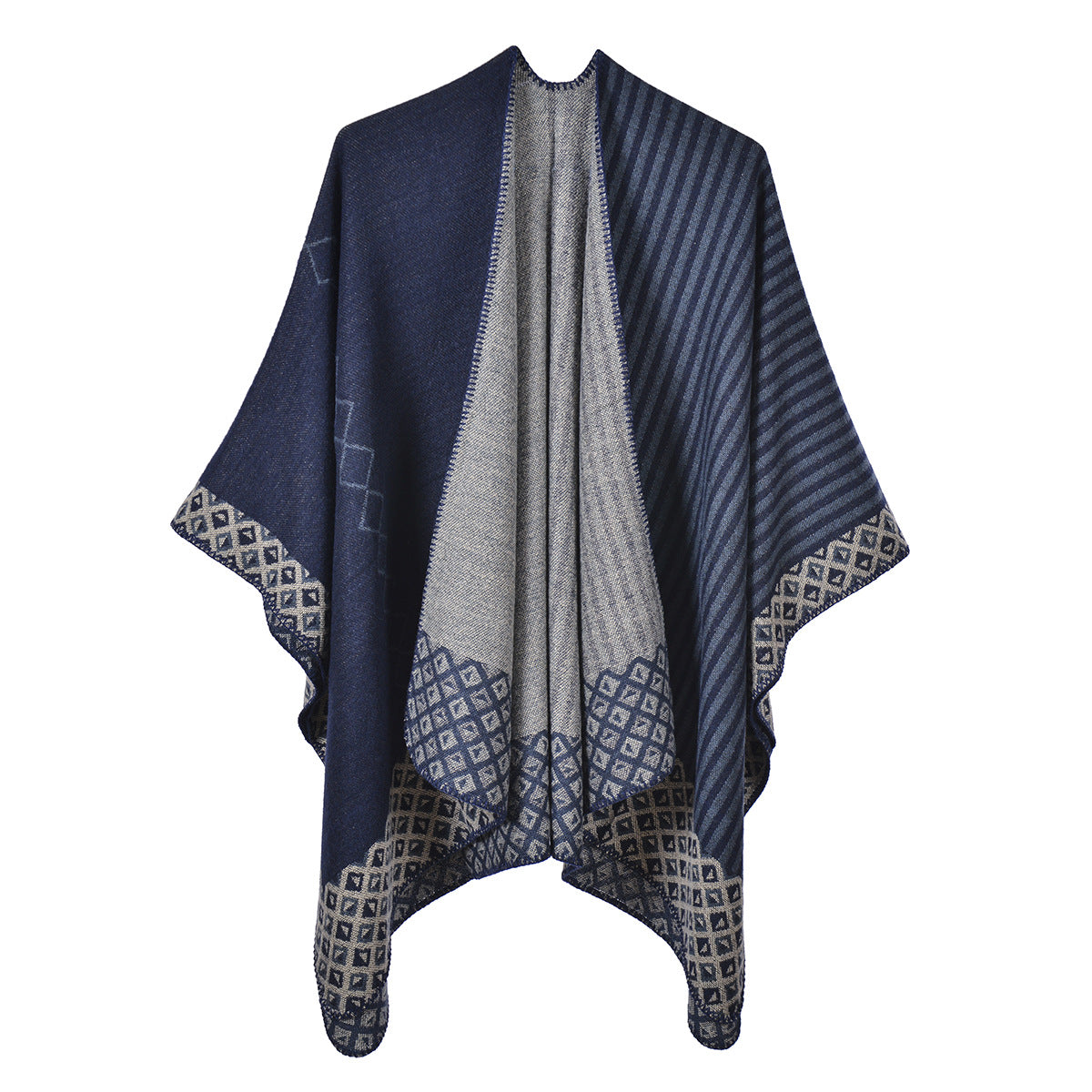 Geometric Jacquard Faux Cashmere Shawl – Rolled Hem, 130 × 150 cm