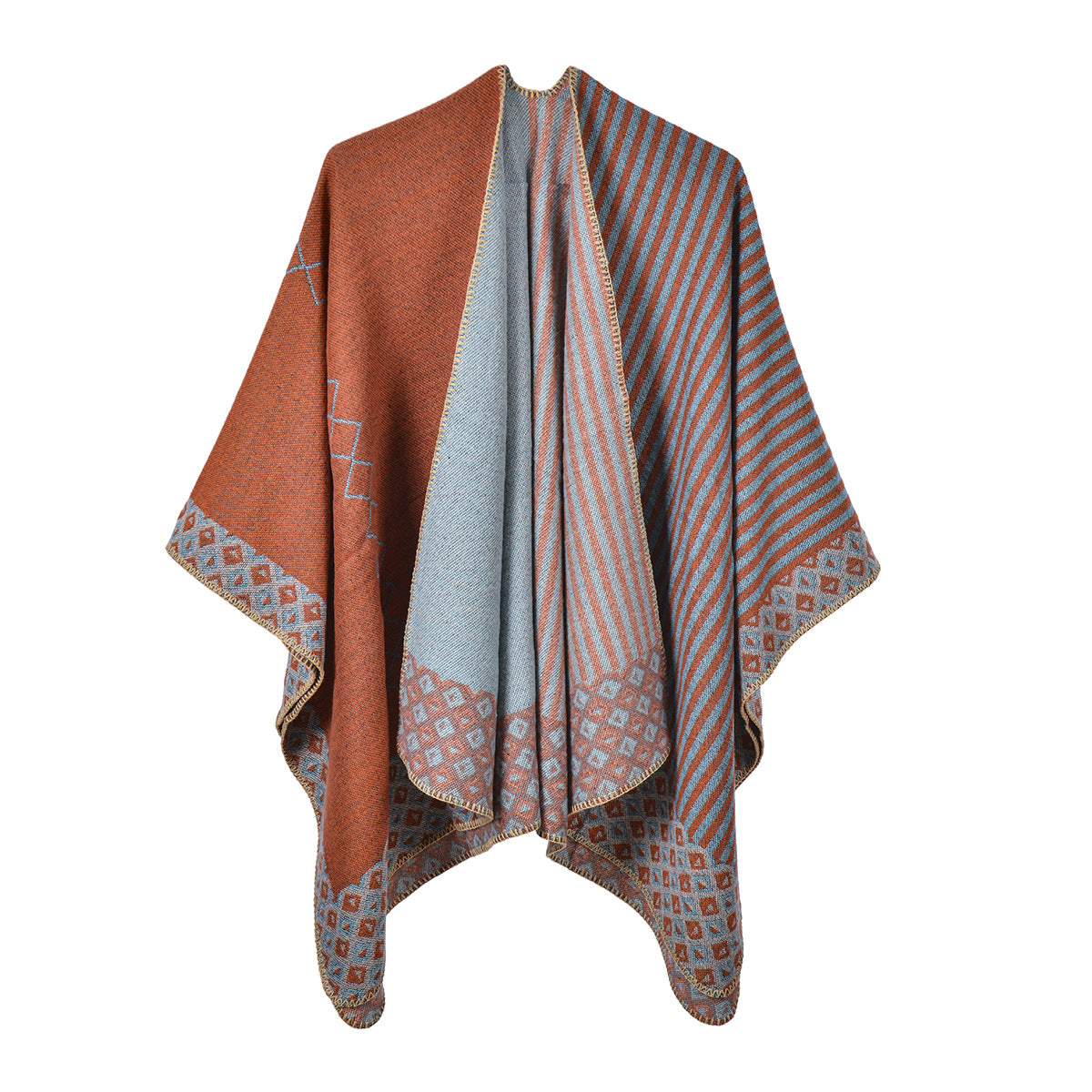 Geometric Jacquard Faux Cashmere Shawl – Rolled Hem, 130 × 150 cm