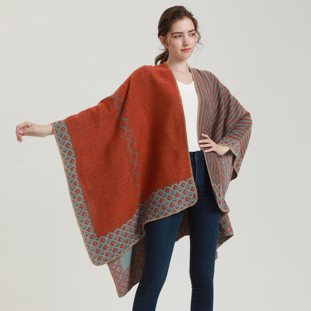 Geometric Jacquard Faux Cashmere Shawl – Rolled Hem, 130 × 150 cm