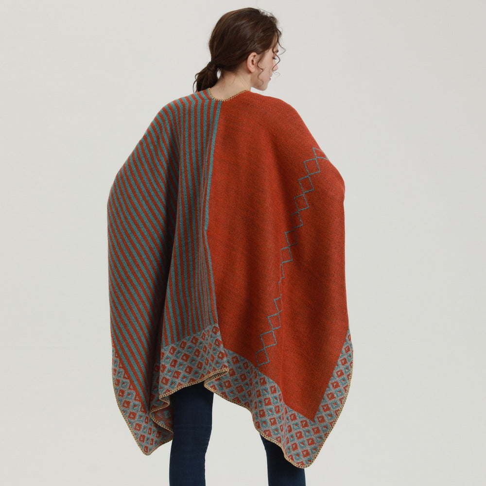 Geometric Jacquard Faux Cashmere Shawl – Rolled Hem, 130 × 150 cm
