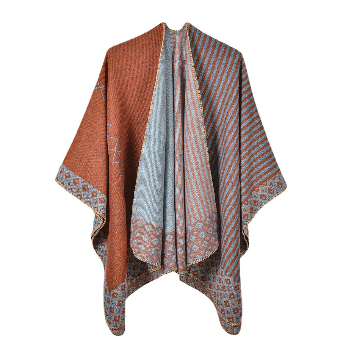 Geometric Jacquard Faux Cashmere Shawl – Rolled Hem, 130 × 150 cm