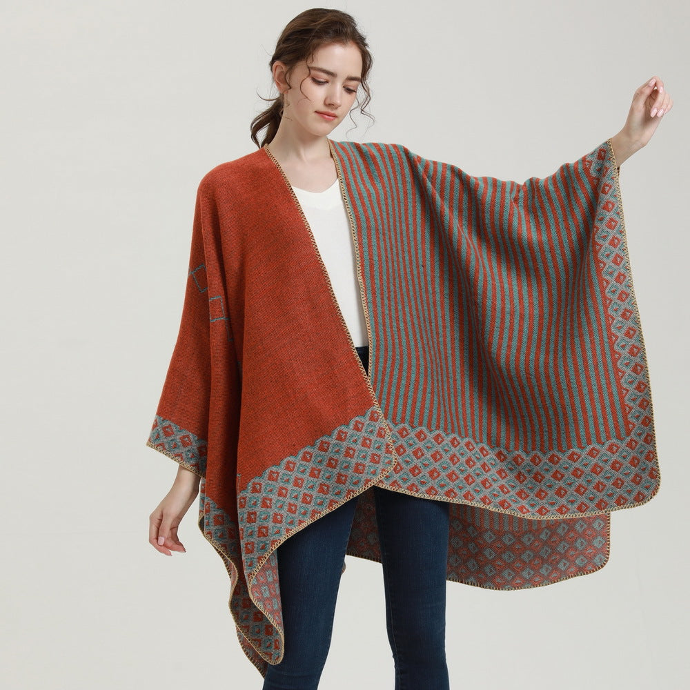 Geometric Jacquard Faux Cashmere Shawl – Rolled Hem, 130 × 150 cm