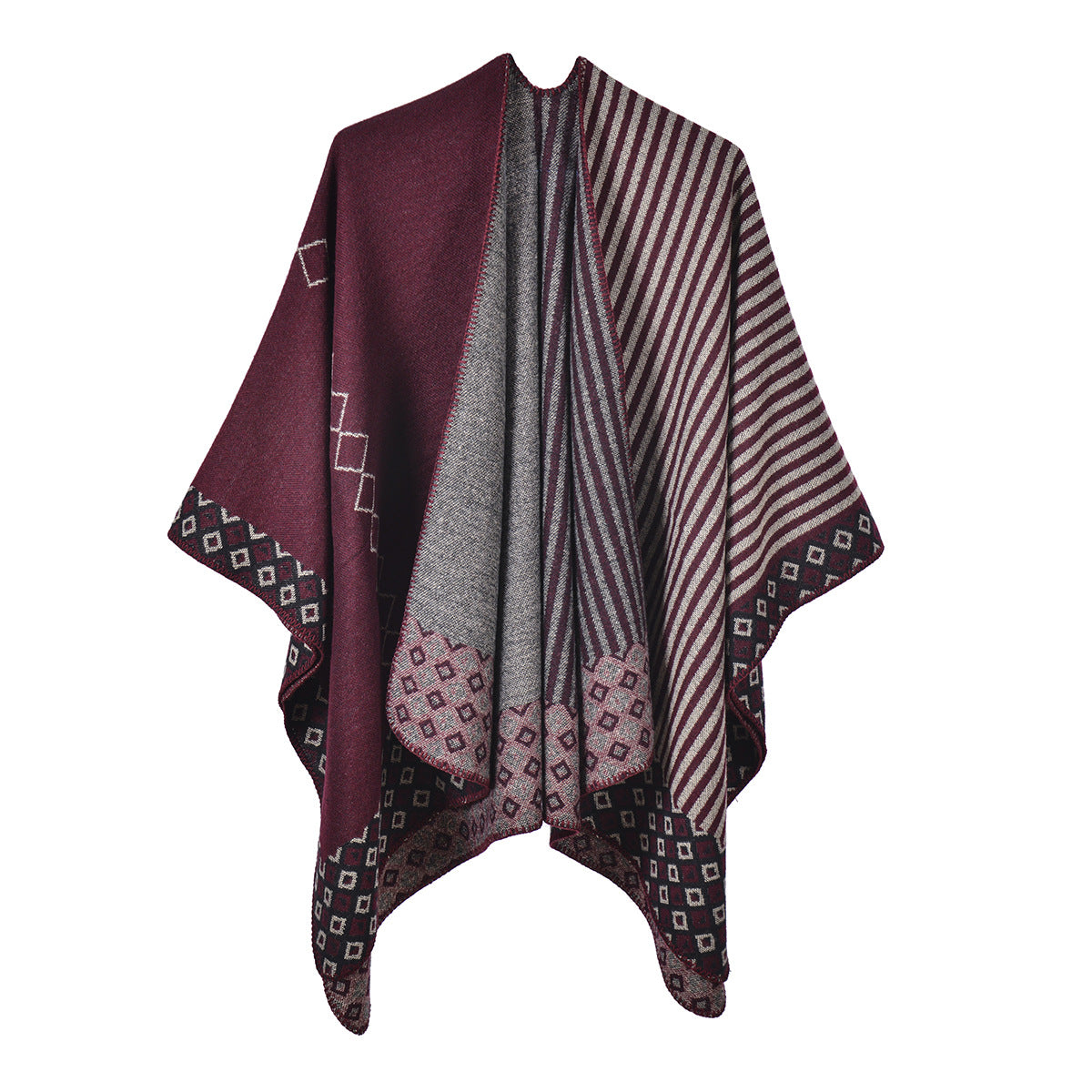 Geometric Jacquard Faux Cashmere Shawl – Rolled Hem, 130 × 150 cm