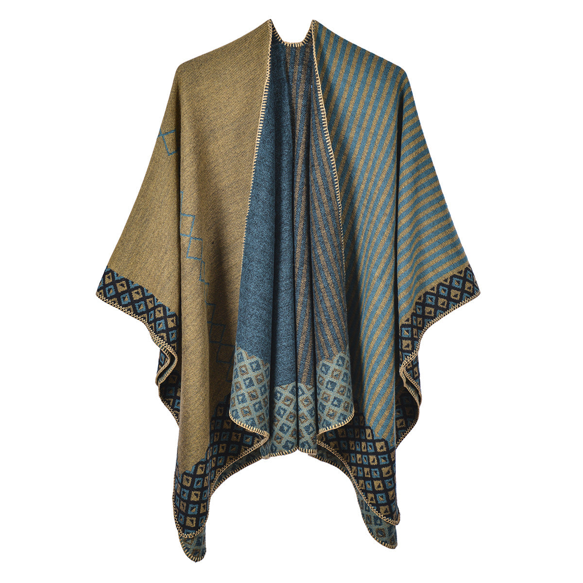 Geometric Jacquard Faux Cashmere Shawl – Rolled Hem, 130 × 150 cm