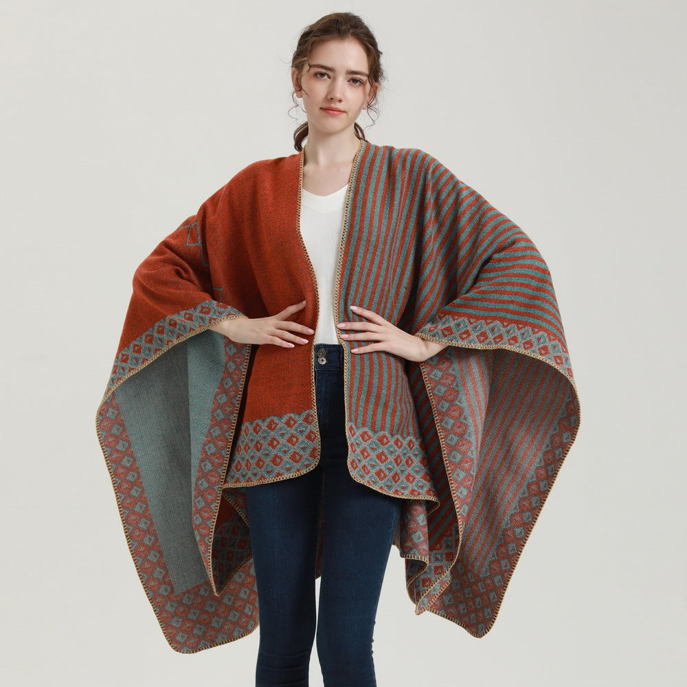 Geometric Jacquard Faux Cashmere Shawl – Rolled Hem, 130 × 150 cm