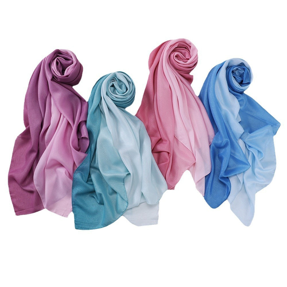 Gradient Knit Long Scarf & Headscarf – Ombre Wrap, 90 × 180 cm