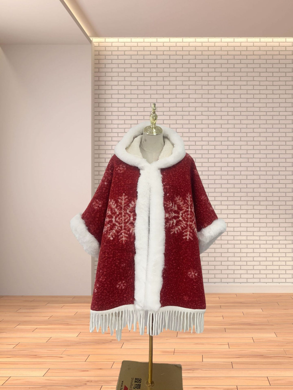 Hooded Cloak Shawl, Fleece-Lined – Acrylic Plaid & Striped Winter Cape