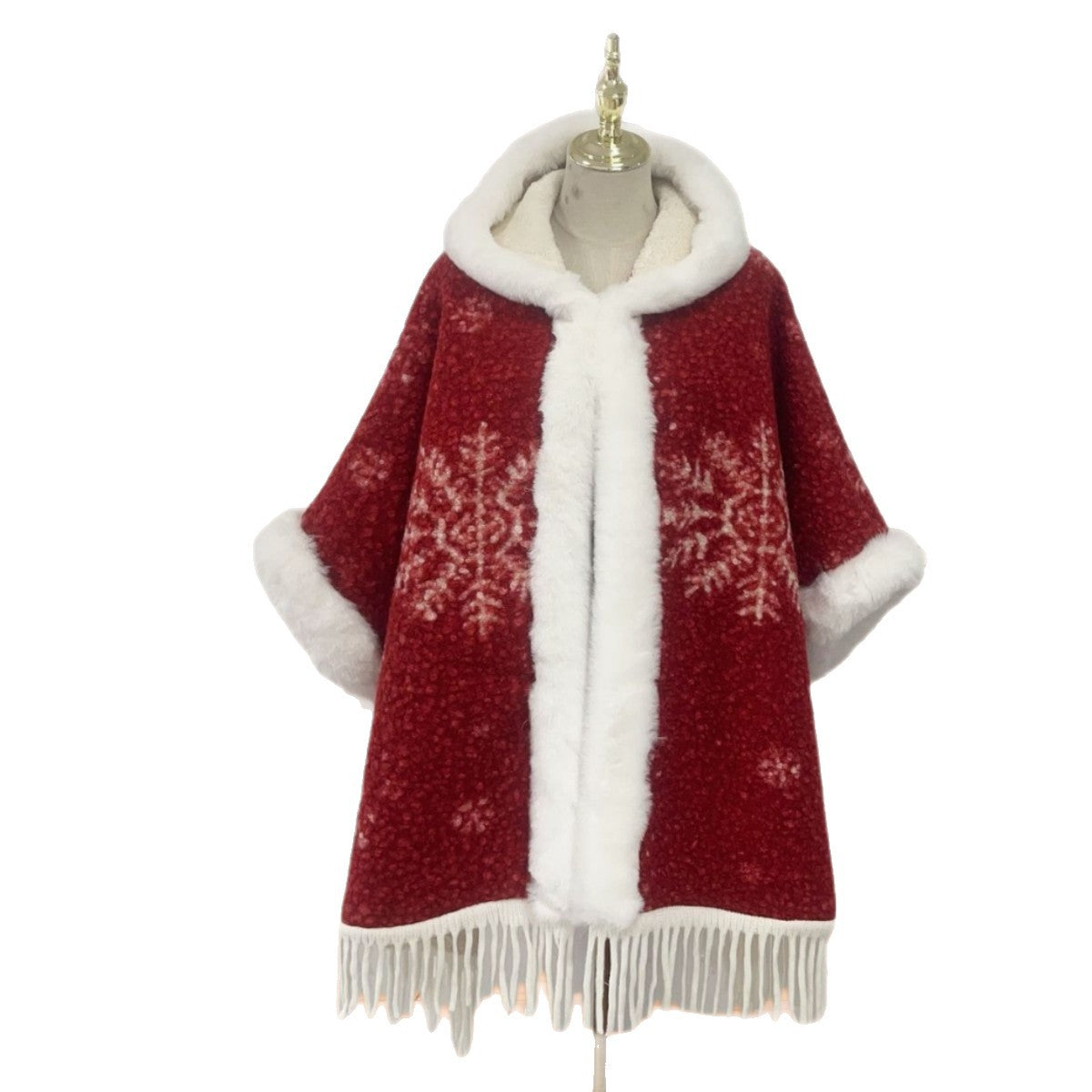 Hooded Cloak Shawl, Fleece-Lined – Acrylic Plaid & Striped Winter Cape