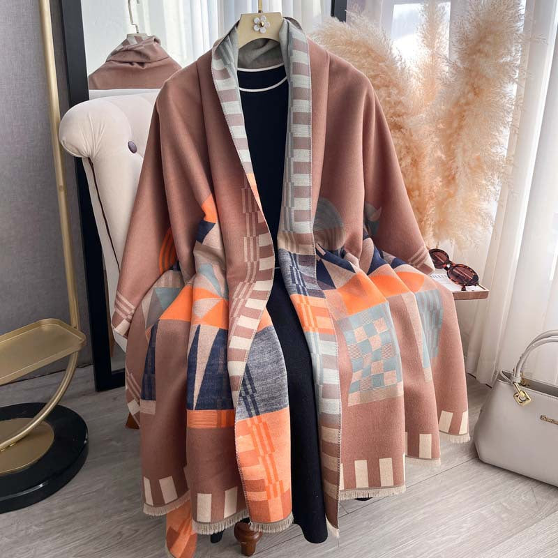 Horse Pattern Jacquard Double-Sided Scarf – Winter Shawl, 185 × 65 cm