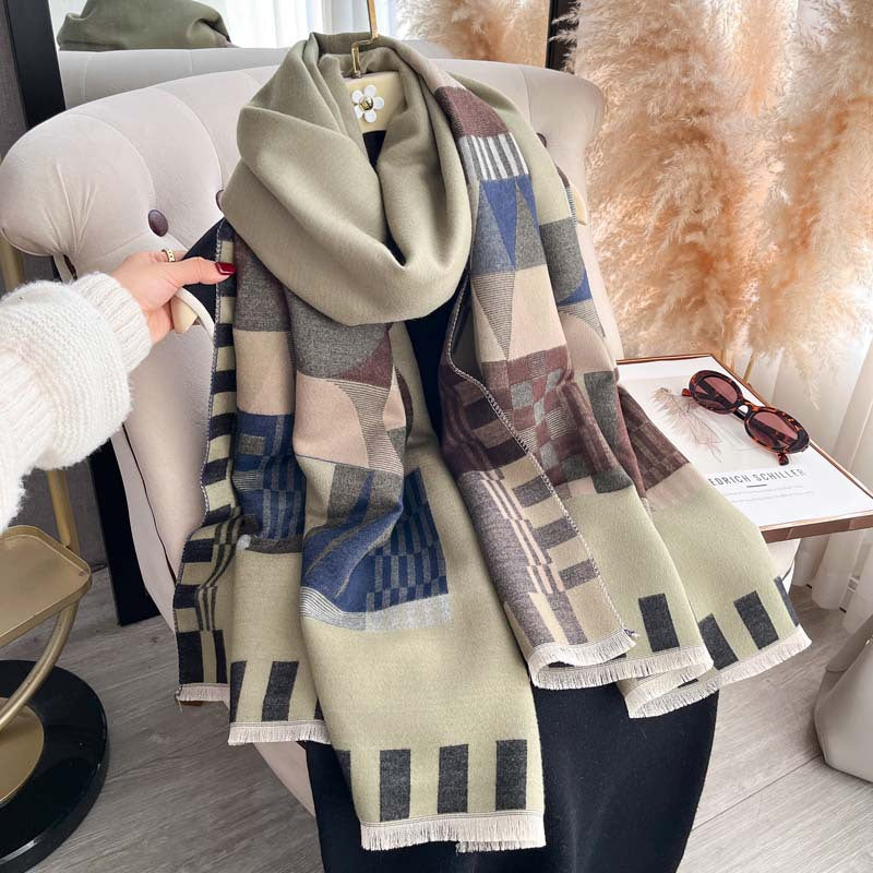 Horse Pattern Jacquard Double-Sided Scarf – Winter Shawl, 185 × 65 cm