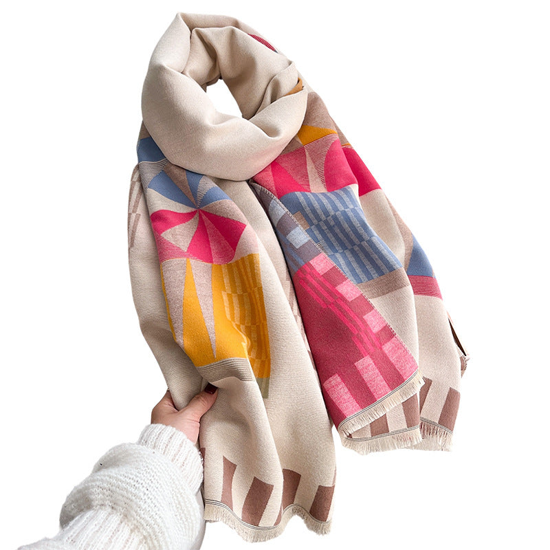 Horse Pattern Jacquard Double-Sided Scarf – Winter Shawl, 185 × 65 cm