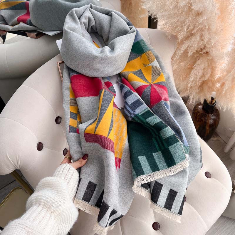 Horse Pattern Jacquard Double-Sided Scarf – Winter Shawl, 185 × 65 cm