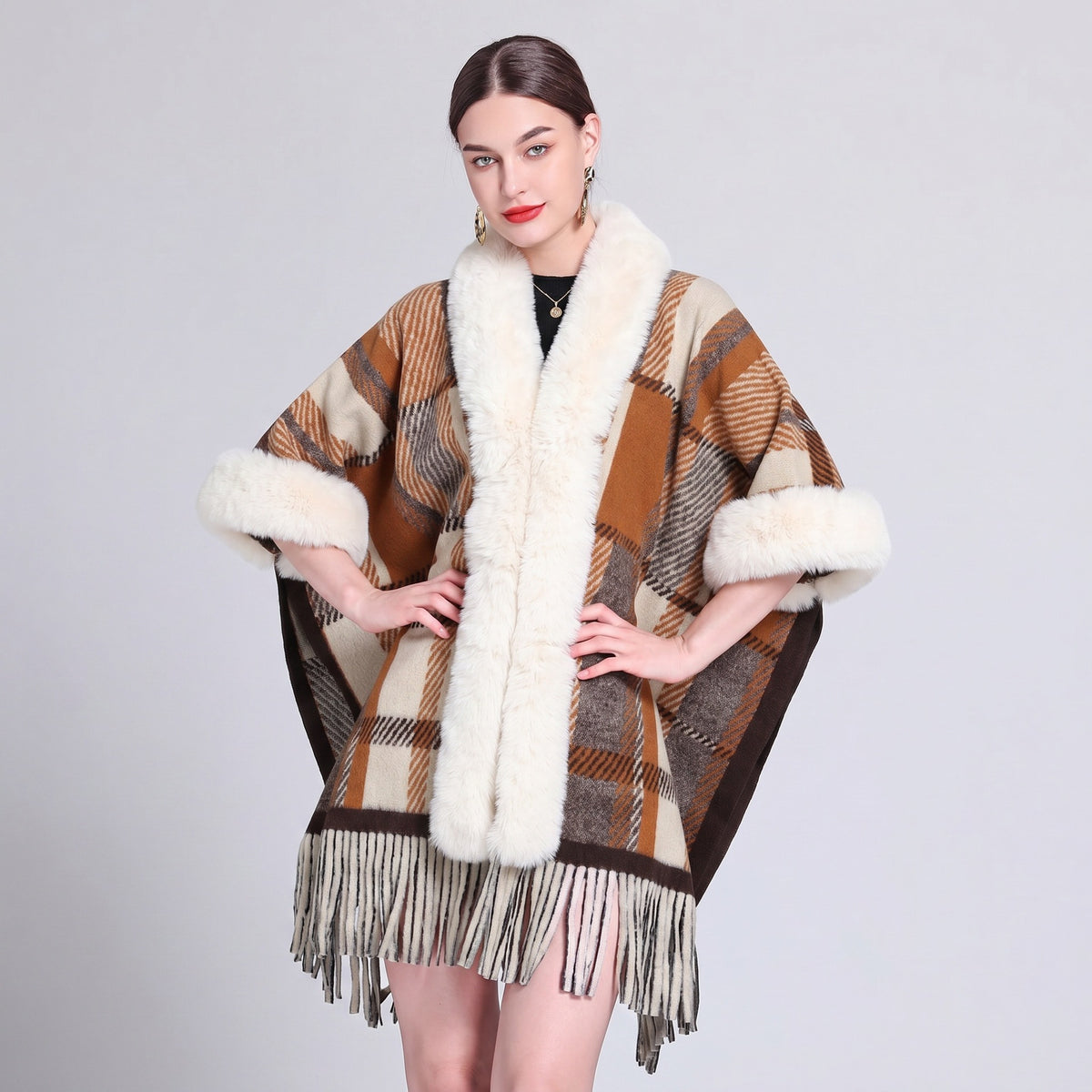 Knit Tassel Scarf Shawl – Plaid, Leopard & Solid Patterns, 110 × 150 cm