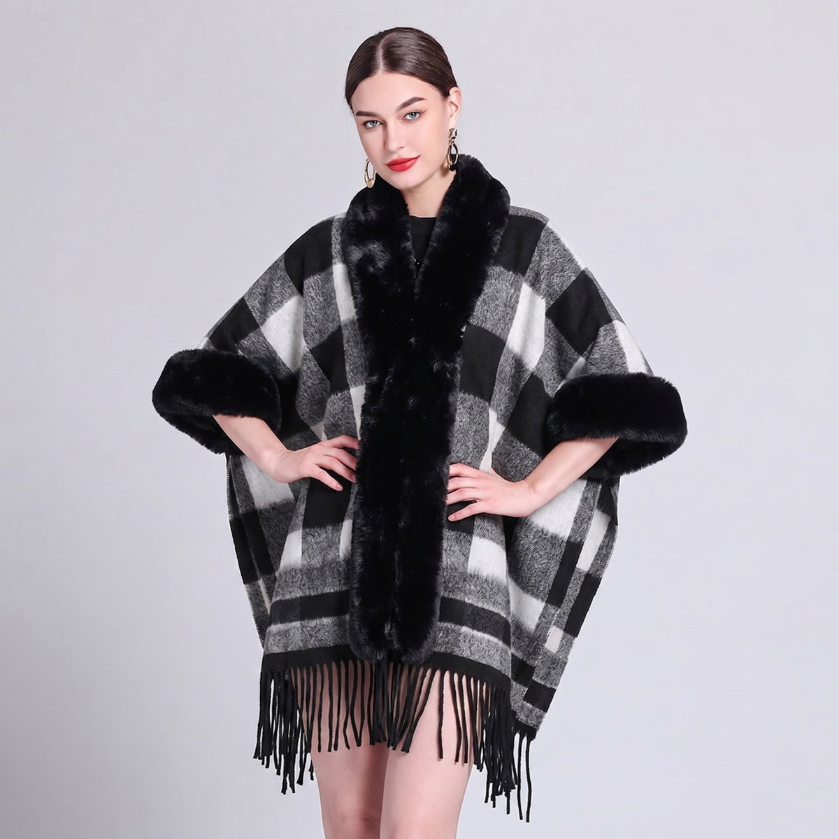 Knit Tassel Scarf Shawl – Plaid, Leopard & Solid Patterns, 110 × 150 cm