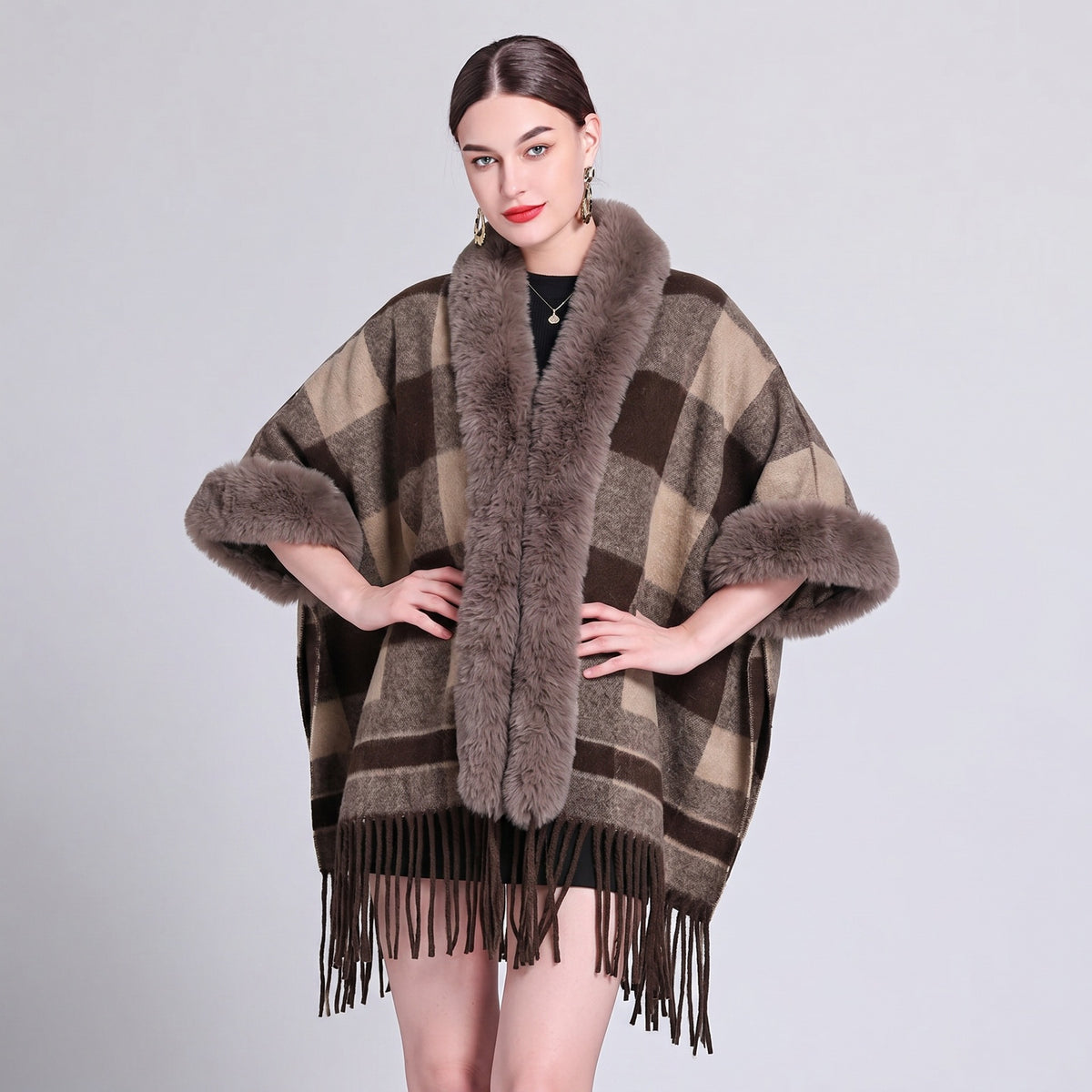 Knit Tassel Scarf Shawl – Plaid, Leopard & Solid Patterns, 110 × 150 cm