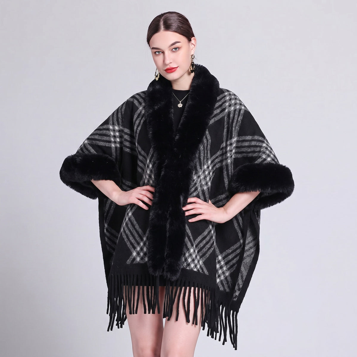 Knit Tassel Scarf Shawl – Plaid, Leopard & Solid Patterns, 110 × 150 cm