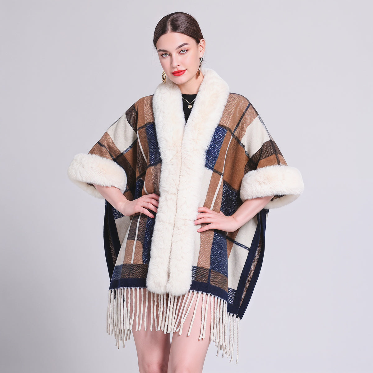 Knit Tassel Scarf Shawl – Plaid, Leopard & Solid Patterns, 110 × 150 cm