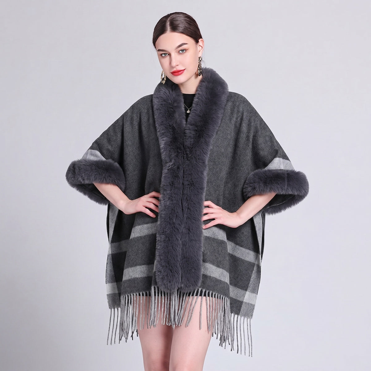Knit Tassel Scarf Shawl – Plaid, Leopard & Solid Patterns, 110 × 150 cm