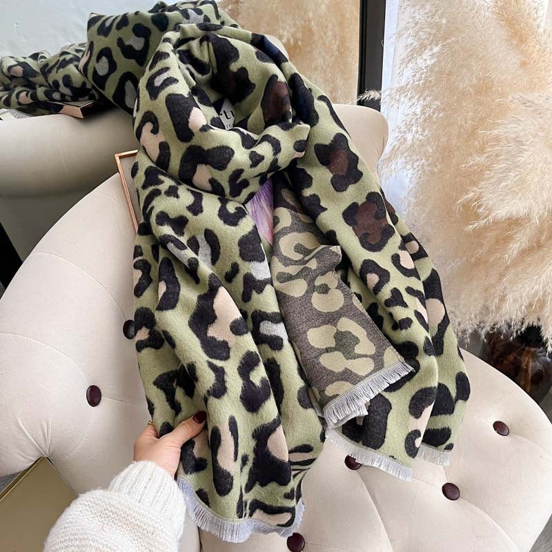 Leopard Print Jacquard Double-Sided Scarf – Winter Wrap, 185 × 65 cm