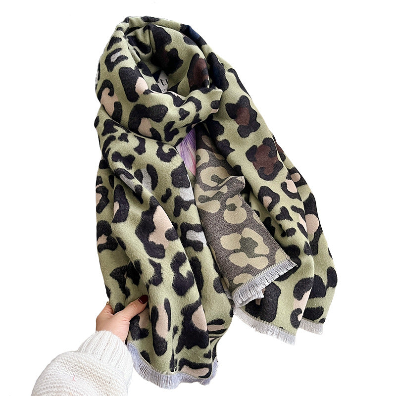 Leopard Print Jacquard Double-Sided Scarf – Winter Wrap, 185 × 65 cm