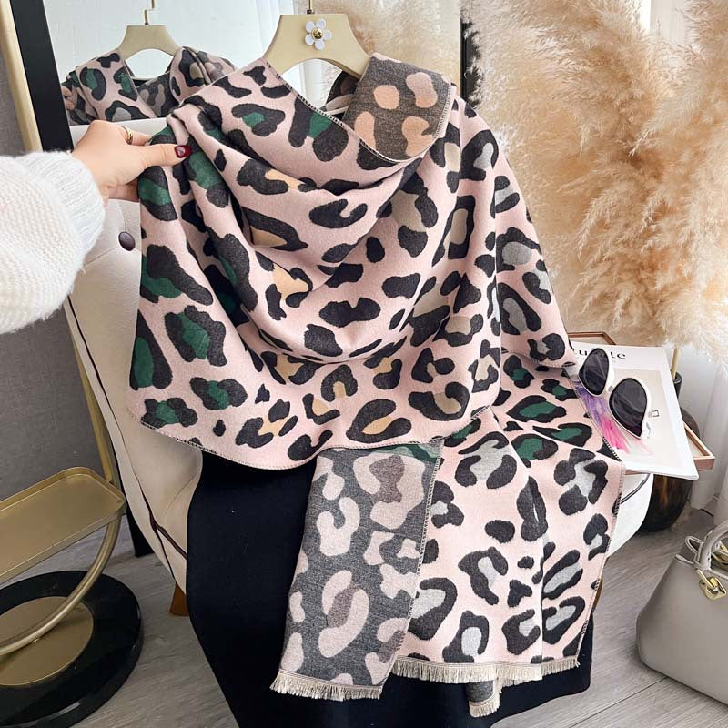Leopard Print Jacquard Double-Sided Scarf – Winter Wrap, 185 × 65 cm