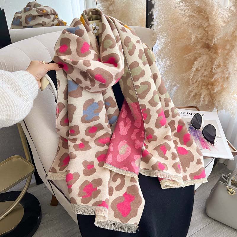 Leopard Print Jacquard Double-Sided Scarf – Winter Wrap, 185 × 65 cm