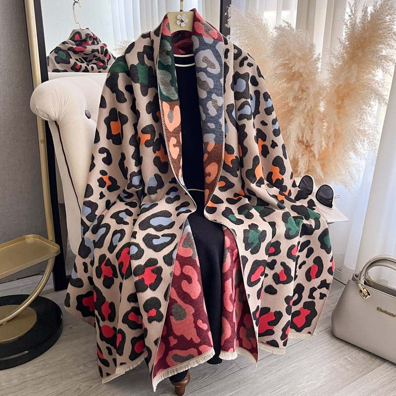 Leopard Print Jacquard Double-Sided Scarf – Winter Wrap, 185 × 65 cm