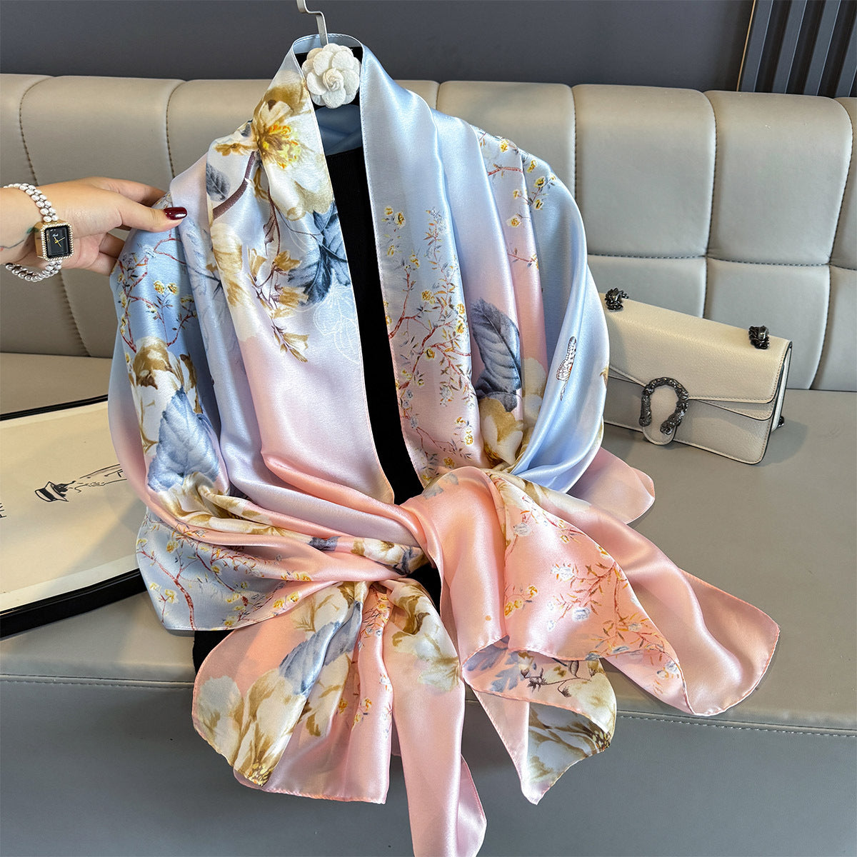 Lightweight Floral Travel Scarf – Long Shawl, 85 × 180 cm
