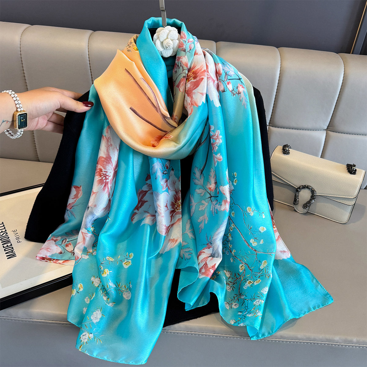 Lightweight Floral Travel Scarf – Long Shawl, 85 × 180 cm