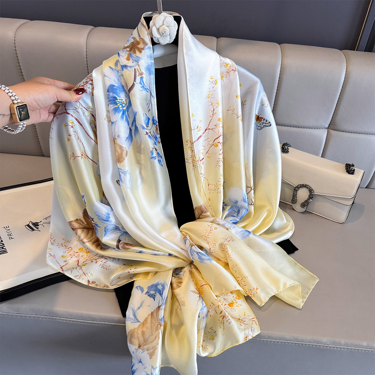 Lightweight Floral Travel Scarf – Long Shawl, 85 × 180 cm