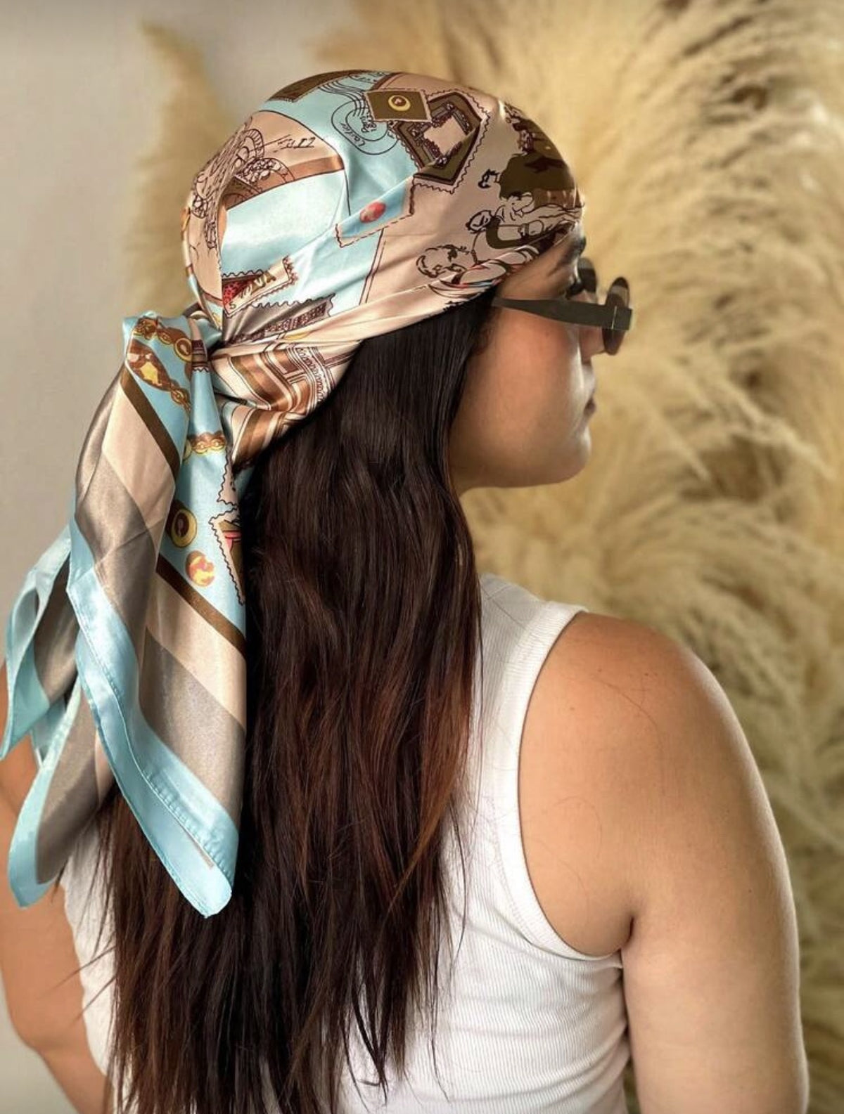Paisley & Chain Print Satin Square Scarf – Headscarf, 90 × 90 cm