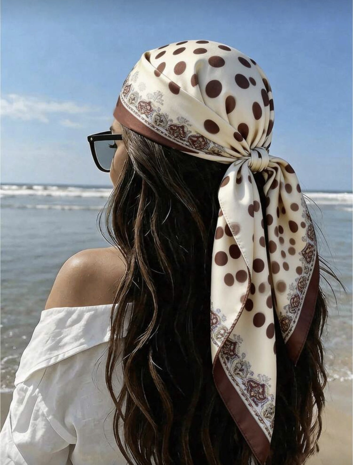 Paisley & Chain Print Satin Square Scarf – Headscarf, 90 × 90 cm