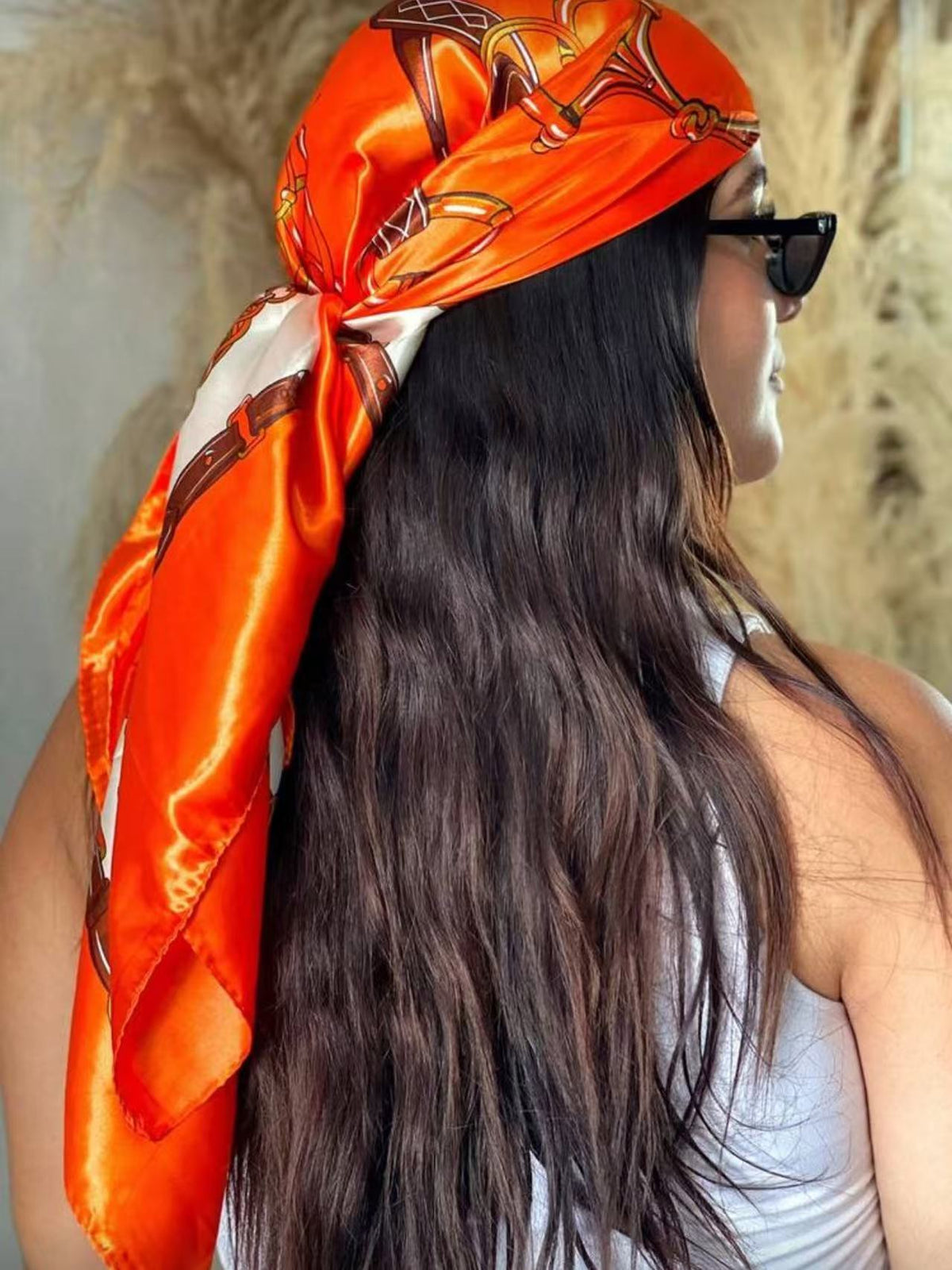 Paisley & Chain Print Satin Square Scarf – Headscarf, 90 × 90 cm