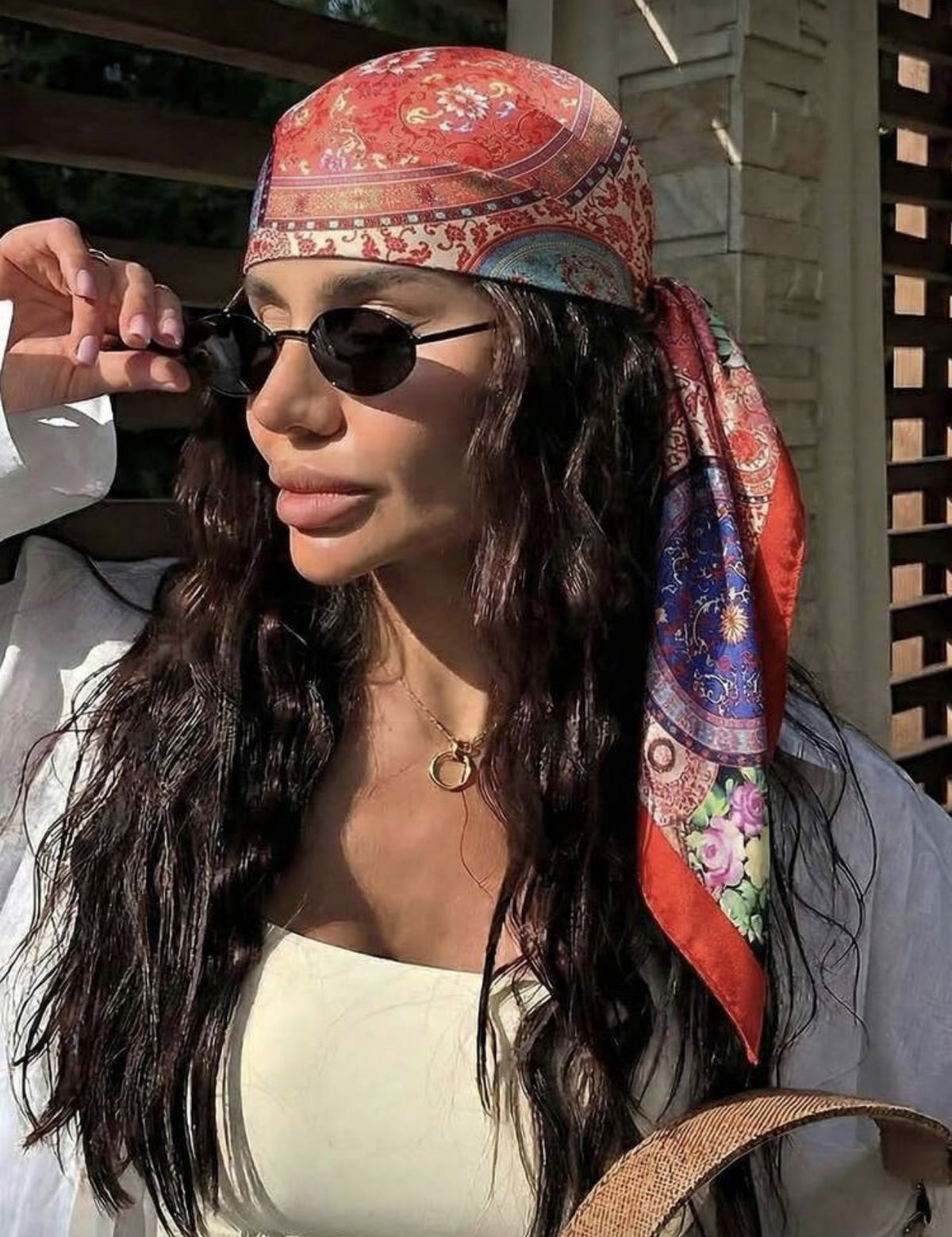 Paisley & Chain Print Satin Square Scarf – Headscarf, 90 × 90 cm