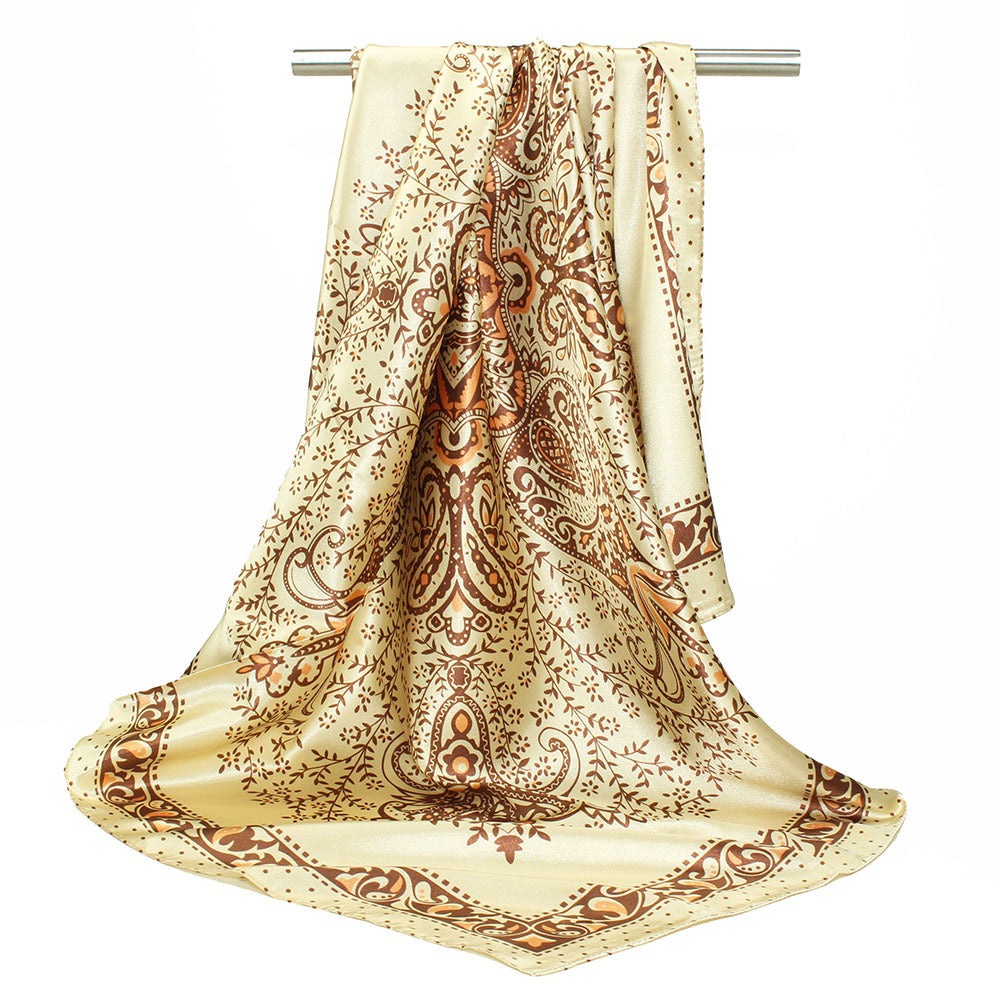 Paisley & Chain Print Satin Square Scarf – Headscarf, 90 × 90 cm