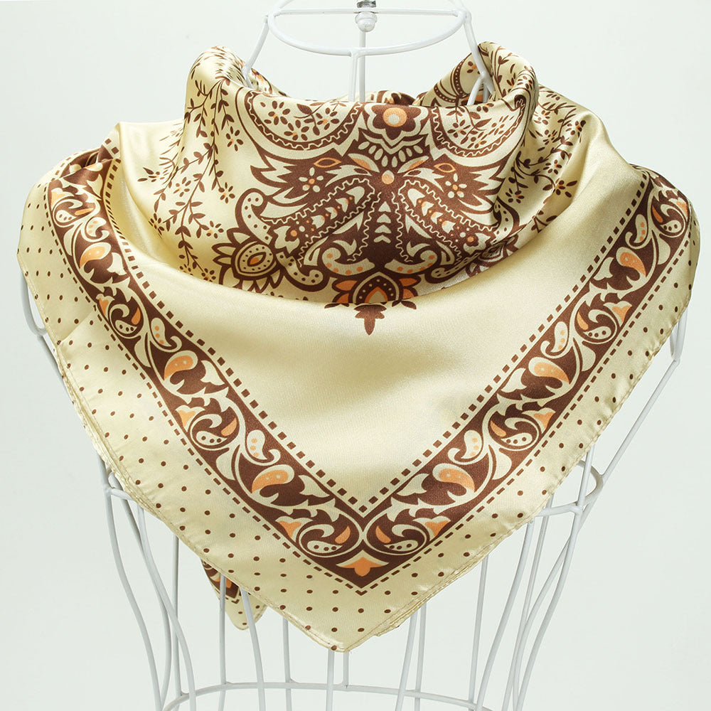 Paisley & Chain Print Satin Square Scarf – Headscarf, 90 × 90 cm