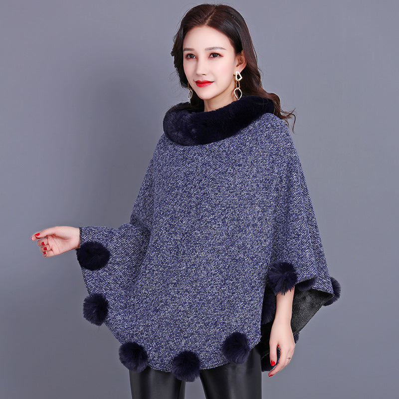 Pom-Pom Trim Pullover Cape – Women's Poncho, 6 Colors