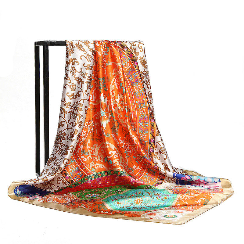 Retro Print Satin Square Scarf – Headscarf, 90 × 90 cm, 24 Designs